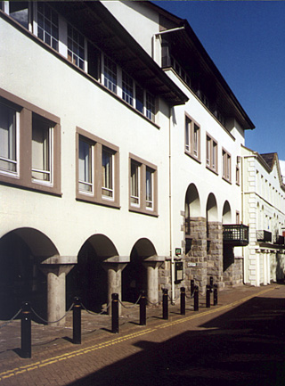 View of Pencadlys from the street, looking down the street